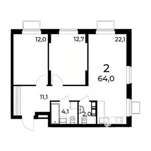 2-к квартира, вторичка, 65м2, 2/15 этаж
