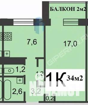 1-к квартира, вторичка, 34м2, 5/9 этаж
