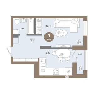 1-к квартира, вторичка, 31м2, 11/18 этаж