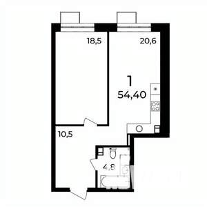 1-к квартира, вторичка, 54м2, 4/9 этаж