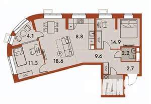 3-к квартира, строящийся дом, 77м2, 10/25 этаж