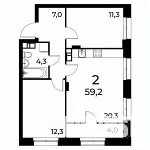 2-к квартира, вторичка, 59м2, 3/20 этаж