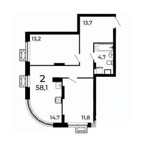 2-к квартира, вторичка, 58м2, 4/19 этаж