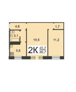 2-к квартира, вторичка, 45м2, 1/5 этаж