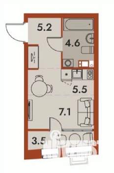 Студия квартира, строящийся дом, 26м2, 5/25 этаж