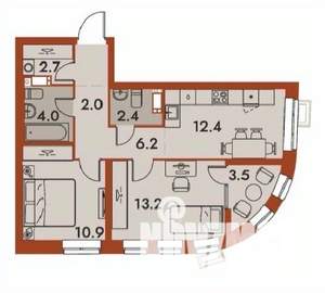2-к квартира, строящийся дом, 57м2, 14/25 этаж