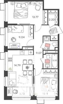 3-к квартира, вторичка, 68м2, 16/17 этаж