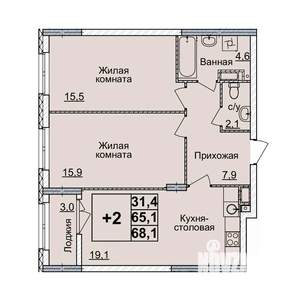 2-к квартира, вторичка, 68м2, 13/20 этаж