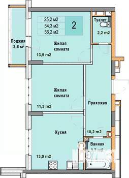 2-к квартира, вторичка, 56м2, 4/25 этаж