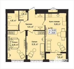 2-к квартира, вторичка, 65м2, 13/15 этаж