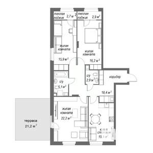 3-к квартира, строящийся дом, 123м2, 2/9 этаж