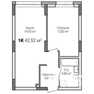 1-к квартира, строящийся дом, 43м2, 1/15 этаж