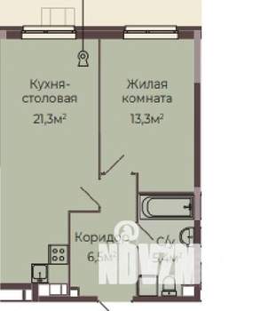 1-к квартира, строящийся дом, 47м2, 4/8 этаж