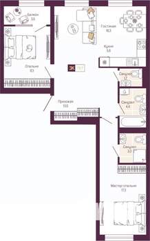 2-к квартира, вторичка, 78м2, 9/11 этаж