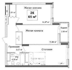 2-к квартира, строящийся дом, 65м2, 15/17 этаж
