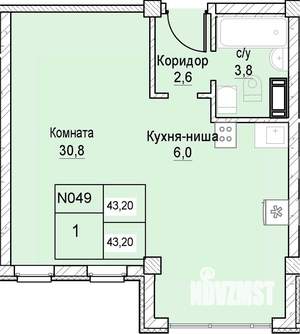 1-к квартира, вторичка, 43м2, 2/12 этаж