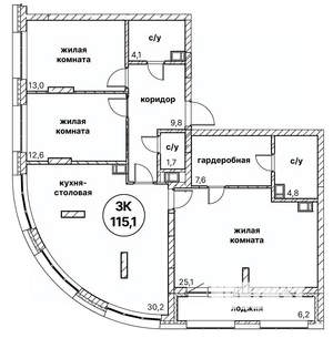 3-к квартира, вторичка, 115м2, 12/13 этаж