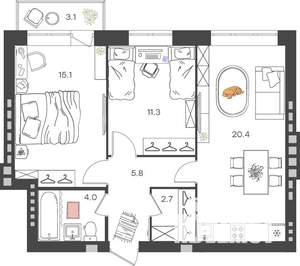 2-к квартира, вторичка, 60м2, 3/4 этаж