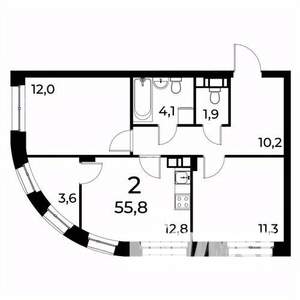 2-к квартира, вторичка, 56м2, 8/20 этаж