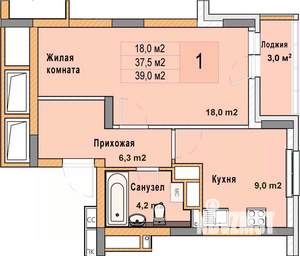 1-к квартира, вторичка, 39м2, 14/25 этаж
