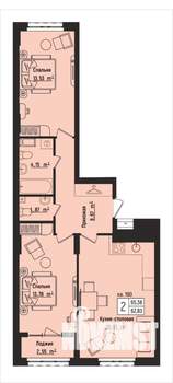 2-к квартира, вторичка, 65м2, 9/15 этаж