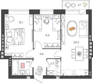 2-к квартира, вторичка, 60м2, 3/4 этаж