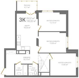 3-к квартира, вторичка, 104м2, 19/19 этаж
