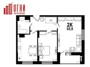 2-к квартира, строящийся дом, 56м2, 10/25 этаж