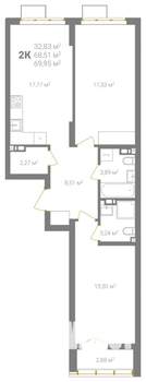 2-к квартира, вторичка, 70м2, 9/18 этаж