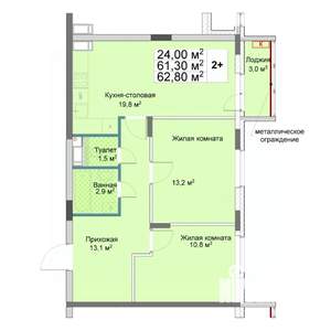 2-к квартира, вторичка, 63м2, 8/12 этаж