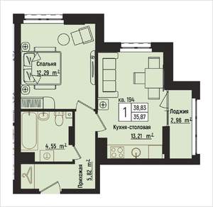1-к квартира, вторичка, 39м2, 9/15 этаж