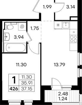 1-к квартира, вторичка, 37м2, 5/9 этаж