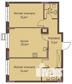 2-к квартира, вторичка, 69м2, 2/12 этаж