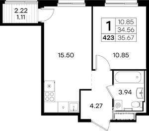 1-к квартира, вторичка, 36м2, 5/9 этаж