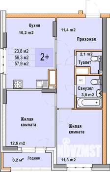 2-к квартира, вторичка, 58м2, 18/25 этаж