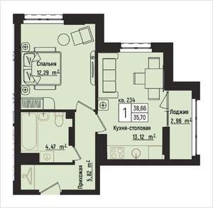 1-к квартира, вторичка, 39м2, 14/15 этаж