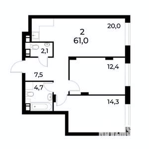 2-к квартира, вторичка, 61м2, 4/19 этаж