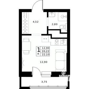 Студия квартира, строящийся дом, 22м2, 22/24 этаж