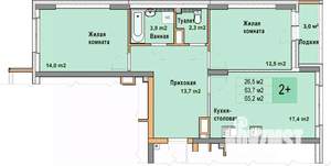 2-к квартира, вторичка, 65м2, 8/25 этаж