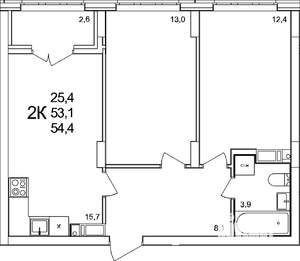 2-к квартира, вторичка, 54м2, 17/19 этаж