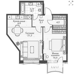 2-к квартира, вторичка, 60м2, 4/16 этаж