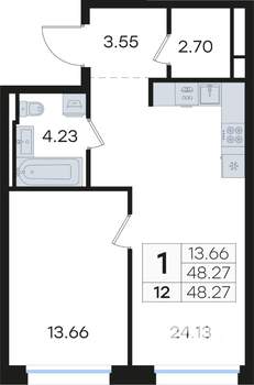 1-к квартира, вторичка, 48м2, 3/13 этаж