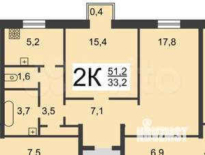 2-к квартира, вторичка, 67м2, 5/5 этаж