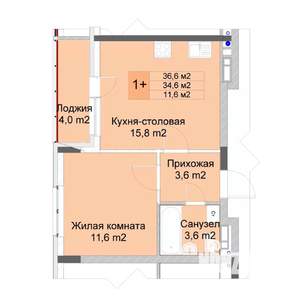 1-к квартира, строящийся дом, 37м2, 5/10 этаж