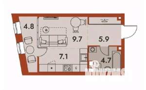 Студия квартира, строящийся дом, 32м2, 5/25 этаж