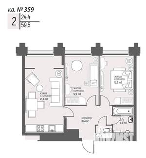2-к квартира, вторичка, 60м2, 13/20 этаж