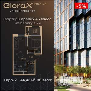 1-к квартира, вторичка, 44м2, 30/32 этаж