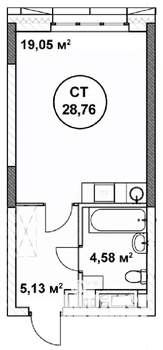 Студия квартира, строящийся дом, 29м2, 6/22 этаж