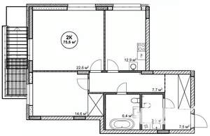 2-к квартира, строящийся дом, 76м2, 1/14 этаж