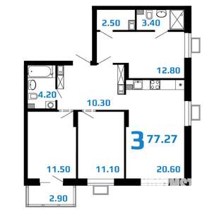 3-к квартира, вторичка, 77м2, 7/10 этаж